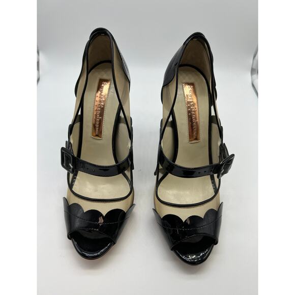 Rupert Sanderson Black Peep Toe Pumps EU size 37 - Picture 2 of 7